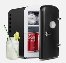 4L 6 Can Portable Mini Fridge Cooler & Warmer with window-Black-AC-DC New In Box