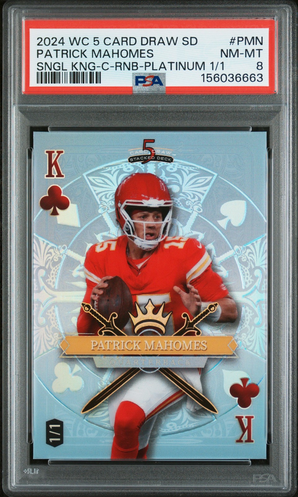 2024 WILD CARD 5 DRAW STACKED DECK SINGLE KING PROMO PATRICK MAHOMES 1/1 PSA 8