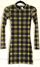 H&M Black&Yellow Chequered Mesh Long-sleeves Bodycon Mini Dress XS NEW