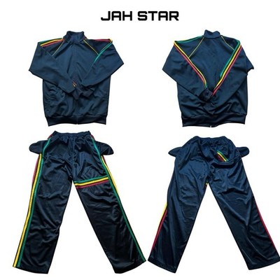 Jah Star Men s 2XL 2-Piece Tracksuit Jacket/Pants Black Striped Zip
