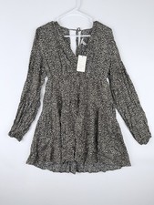 A New Day Balloon Long Sleeve Dropped Waist Mini A Line Dress Leopard SMALL