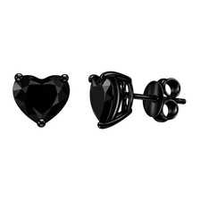 Black Sterling Silver Cubic Zirconia Heart St...