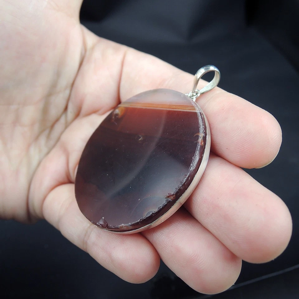 Gioielli con ciondolo grande rotondo in argento sterling 925 agata marrone - Immagine 3 di 4