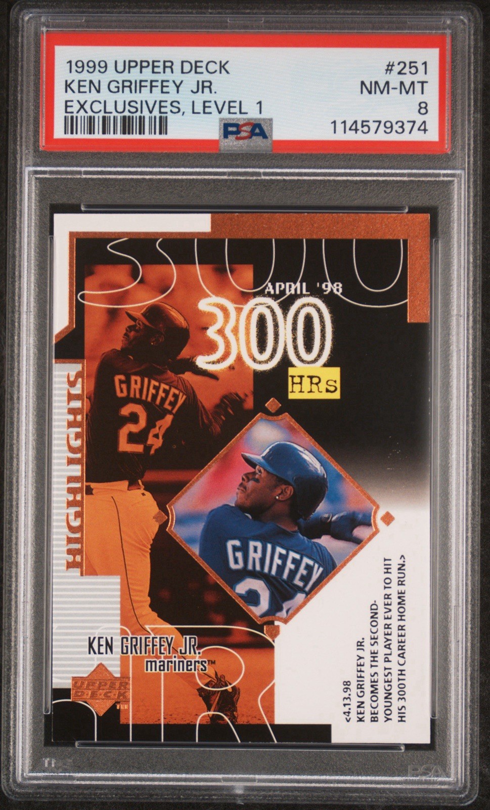 KEN GRIFFEY JR 1999 UD EXCLUSIVES LEVEL 1 PSA 8 ! #/100 ! *HIGHEST GRADED ! RARE