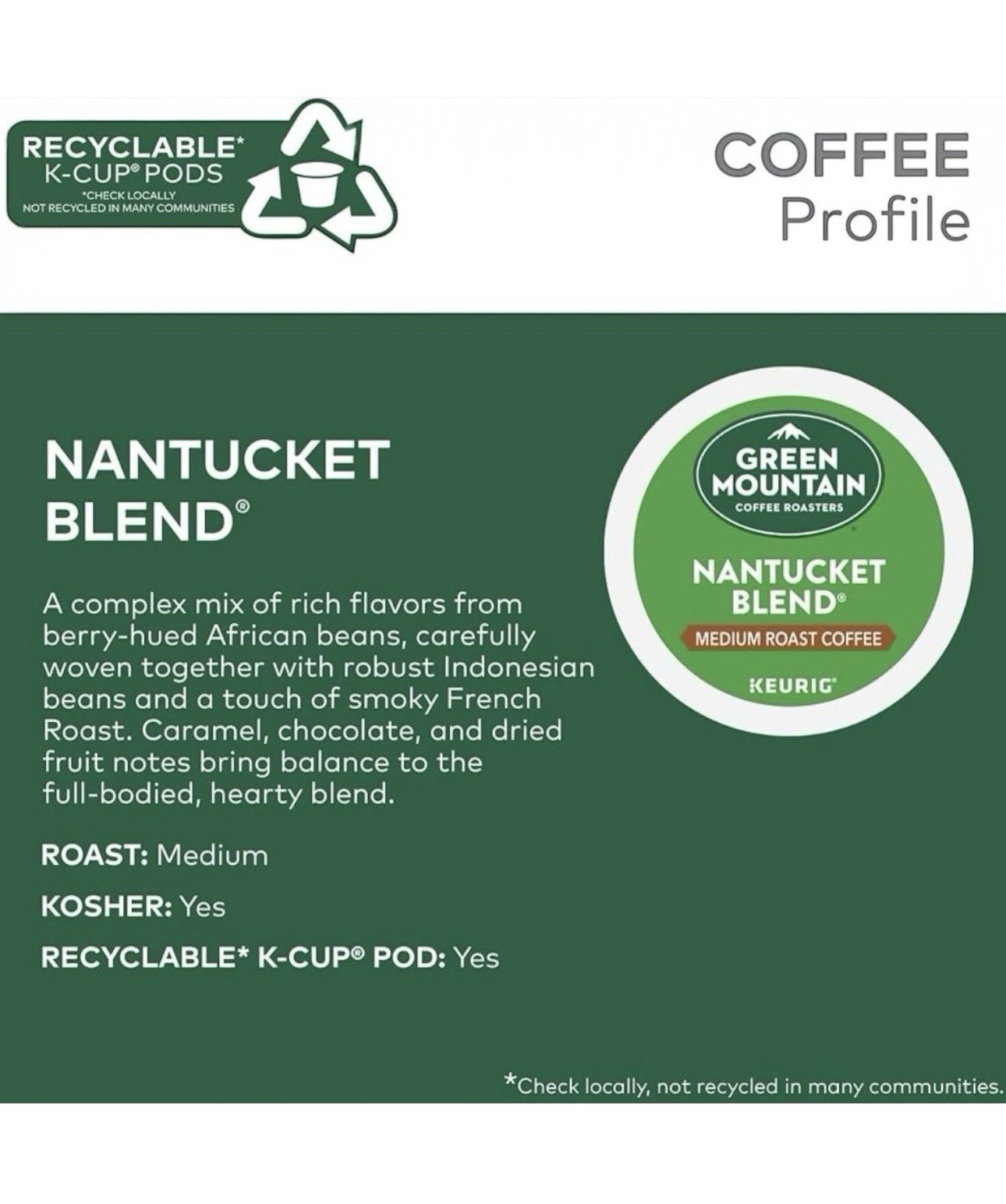 Green Mountain Coffee Nantucket Blend Medium Roast Keurig K-Cup Pods 48 Ct