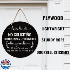 No Soliciting Sign for House Front Door, 10" Wooden Funny No Soliciting Sign ...