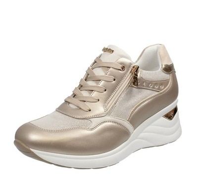 Inblu Sneaker Glitzer mit Keilabsatz Platin - Größe 37 [24cm] Damenschuhe