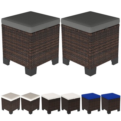Outsunny Wicker Outdoor Ottoman Footstool Set of 2 with Cushions