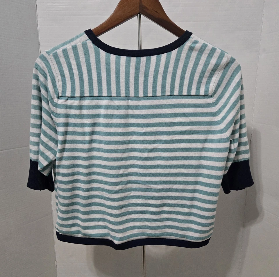 Cárdigan suéter Peck & Peck azul a rayas talla mediana Foto 3 de 4