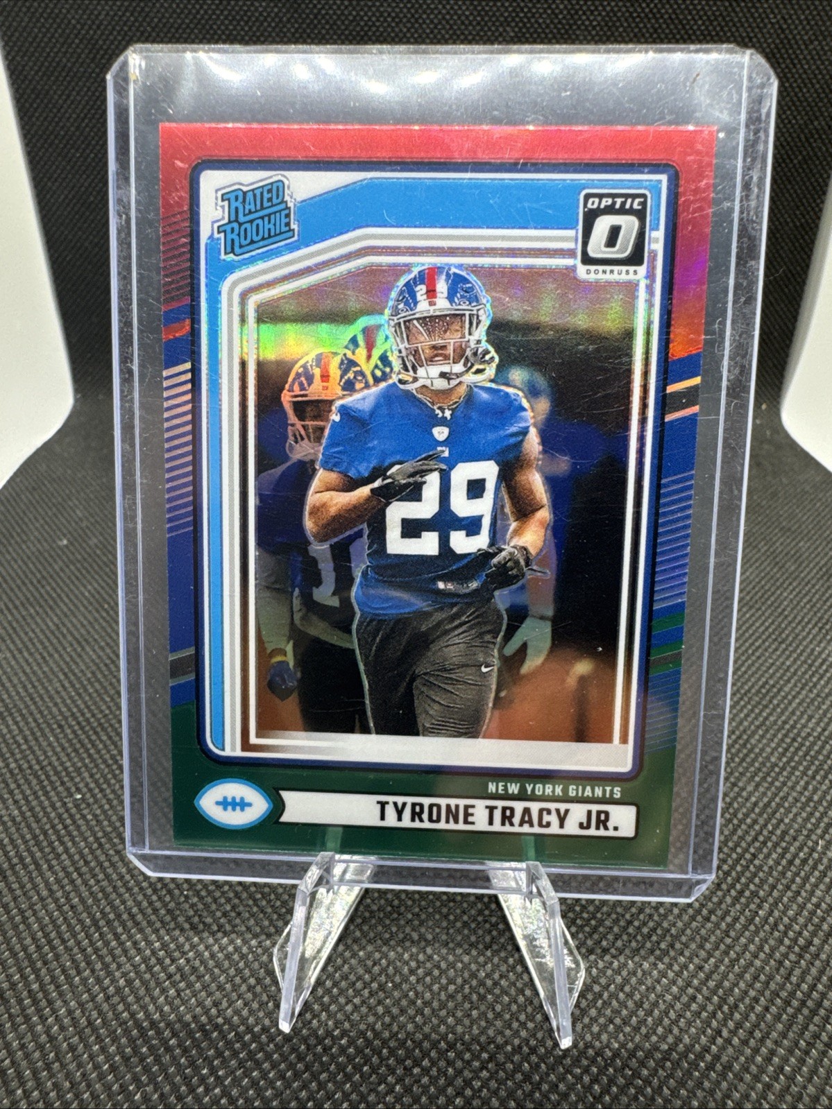 2024 Donruss Rated Rookie Tyrone Tracy Jr. #364 Optic Preview Red & Green Prizm