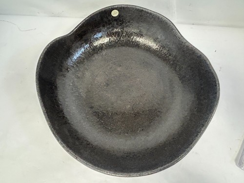 Unique Artisan Black Glazed Ceramic Bowl Scalloped Edge Centerpiece | H4T G120 - Picture 4 of 12