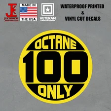 100 Octane Only Sticker Decal - Warning Label for Gas Cans, Cars, Lawn Equipment