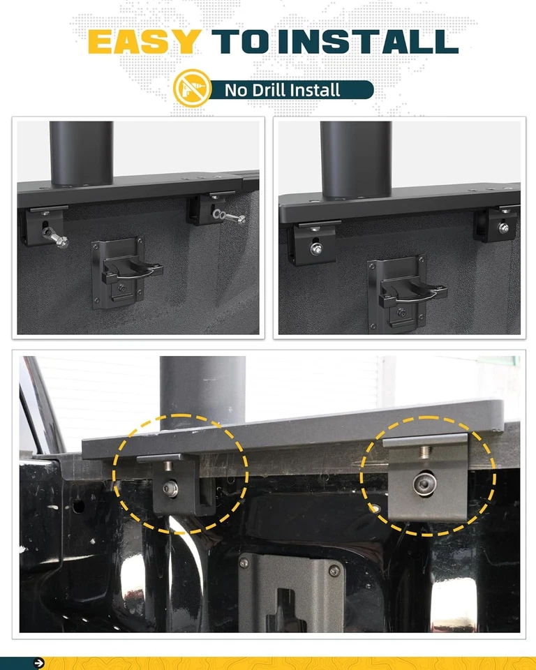 Багажник для лестницы грузовика подходит для Ford F-150, Ram 1500, Silverado, GMC Sierra (без направляющих для кузова) - Изображение 4 из 4