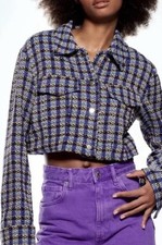 Zara Purple Tweed Cropped Blazer Jacket Size Medium Textured Blogger Favorite