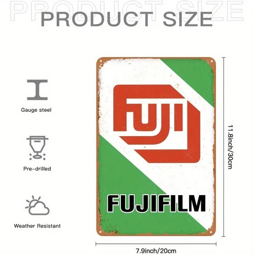 Vintage Fujifilm Wall Art Tin Metal Signs Home Décor 8x12 Retro Red & Green Desi