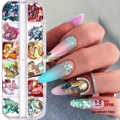 12Grids Nail Art Aurora Abalone Shell Flakes - Shiny Irregular Sea Colorful