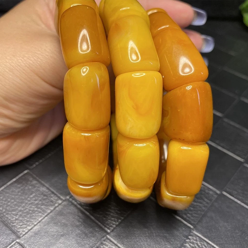 老蜂蜡琥珀桶珠手链鸡黄色算盘珠男女通用1件 — 第 2/4 张图片