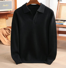 Fall Men Sweaters Slim Lapel V-Neck Knitwear Pullover Long Sleeves