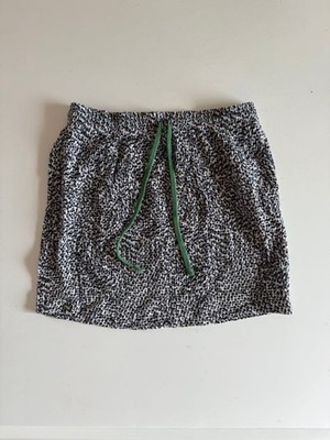CÉLINE Silk Patterned Mini Skirt Elastic Waistband Drawstring Black/White 40