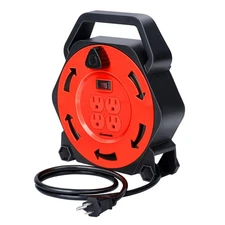 DEWENWILS Extension Cord Reel with 25 FT Power Cord, 13 Amp Circuit Breaker,