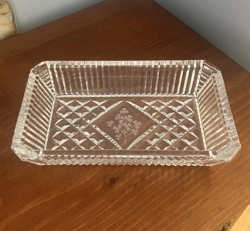 NEW Vintage WATERFORD CRYSTAL Shamrock Clover Rectangle Vanity Candy Dish IRISH