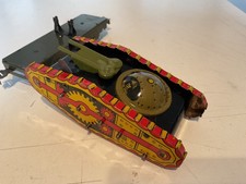 Marx prewar BLACK BODY TANK + FACES in TURRET + OD FLATCAR windup Works ALL ORIG