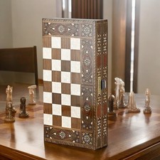 Luxus Backgammon Set Perlmutt Intarsien 17" Handgefertigtes Brett 🎁...