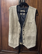 Moon Shine Men's Beige/Tan Suede Leather Vest with Black Lining, Menswear