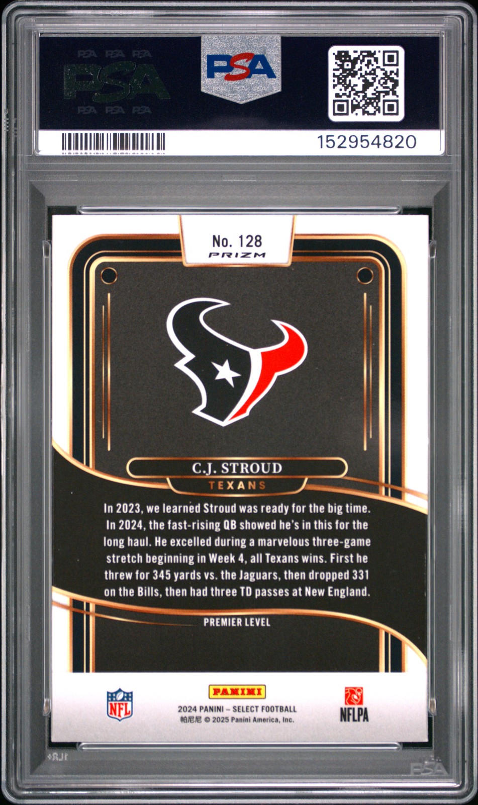 2024 PANINI SELECT BLACK & RED SHOCK #128 CJ STROUD PSA 8 view 2