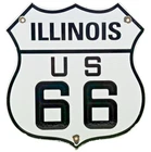 VINTAGE US ROUTE 66 ILLINOIS PORCELAIN METAL HIGHWAY SIGN GAS SHIELD OIL ROAD