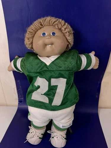 Vtg Cabbage Patch Boy Doll 1985 Blonde LoopYarn Hair Blue Eye Football One Tooth