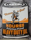 VINTAGE NOURSE MOTOR OIL CAN PORCELAIN GAS STATION PUMP SIGN 11" X 8".