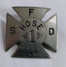 Antique SFD Obsolete Fire Department Hose 1 Hat Badge S.E.Spencer Vintage
