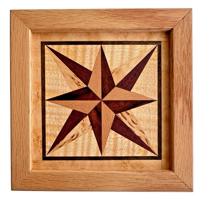 Wooden Quilt Block Blazing Star Farmhouse Art Maple Sewing Room Wall Decor 6''x6''