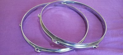 2 x Vintage Stil 12'' 6 Ösen Dreifachflansch Tom Hoops Sehr guter Zustand Premier Hayman Ludwig