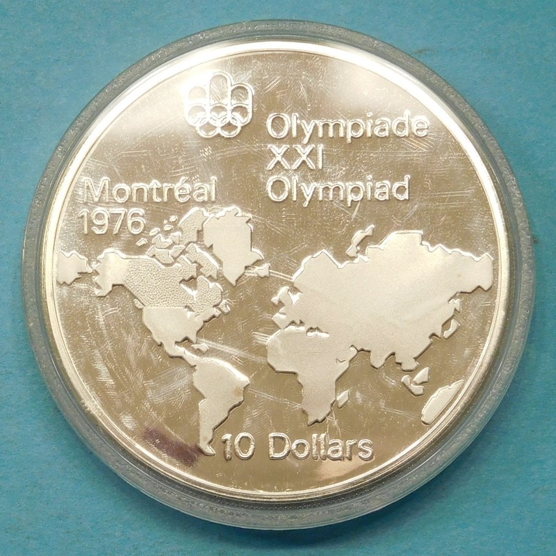 1973 CANADA Elizabeth II Olympics Montreal World Map PROOF Silver 10 Coin