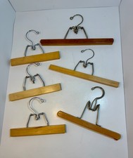 Lot of 6 Vintage Wooden Clamp Hangers for Pants, Skirt, Trousers -Varying Sizes