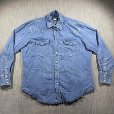Wrangler Shirt Mens XL Blue Denim Western Snap Front Long Sleeve Vintage