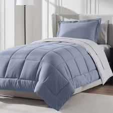 Nestl Twin Comforter Set 5 Piece, Reversible Bedding Twin, Stone Blue 