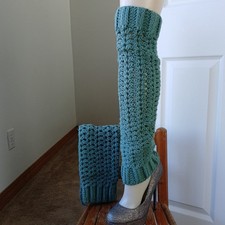 Fern Green Leg Warmers OSFM crochet warm thick chunky over knee dance premade
