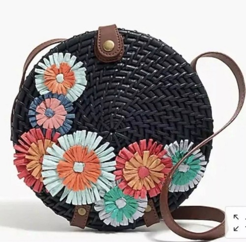 J Crew Round Rattan Floral Crossbody Bag Rattan Purse Petal Pink Pastel Boho