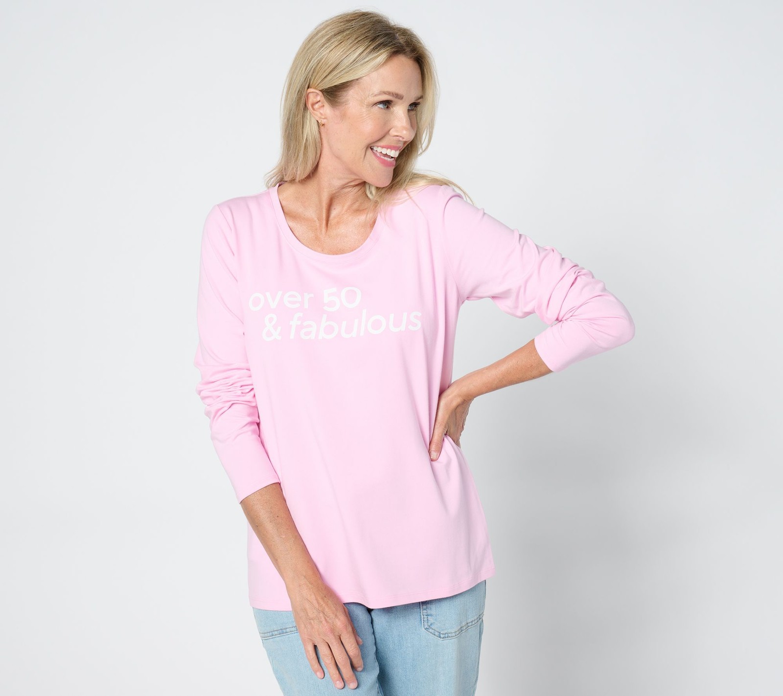 SUNNYLiFE Women's Top Sz L Over Fabulous Round-Neck Long-Sleeve Pink A657991