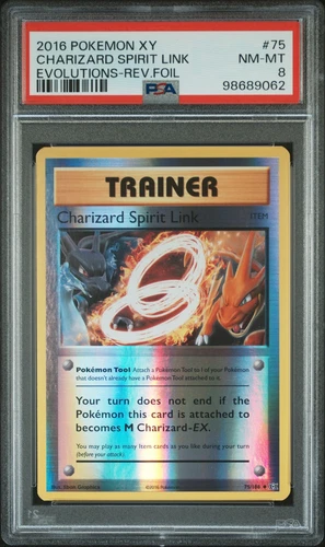 2016 POKEMON XY EVOLUTIONS #75 CHARIZARD SPIRIT LINK-REVERSE FOIL PSA 8