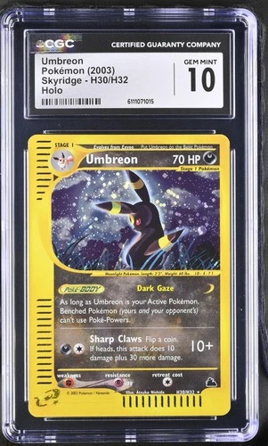 Pokémon English Umbreon H30/H32 2003 Skyridge Rare Holo CGC 10 GEM MINT