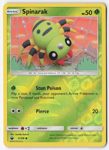 Spinarak 5/168 Reverse Holo Common Sun & Moon: Celestial Storm