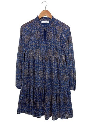 PROMOD Langarmkleid Damen Kleid Gr. DE 36 blau-hellorange Casual-Look