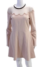 RED Valentino Womens Mesh Ruffle Detail Long Sleeve A-Line Dress Pink Size L