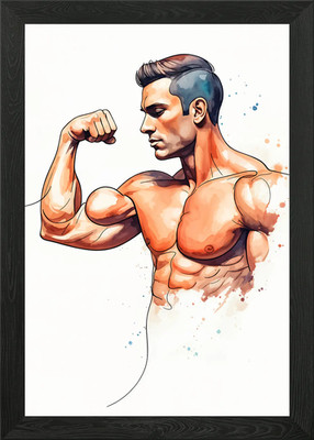 Aquarell Bodybuilder flexibel gerahmt Wandbild Poster Leinwanddruck Bild