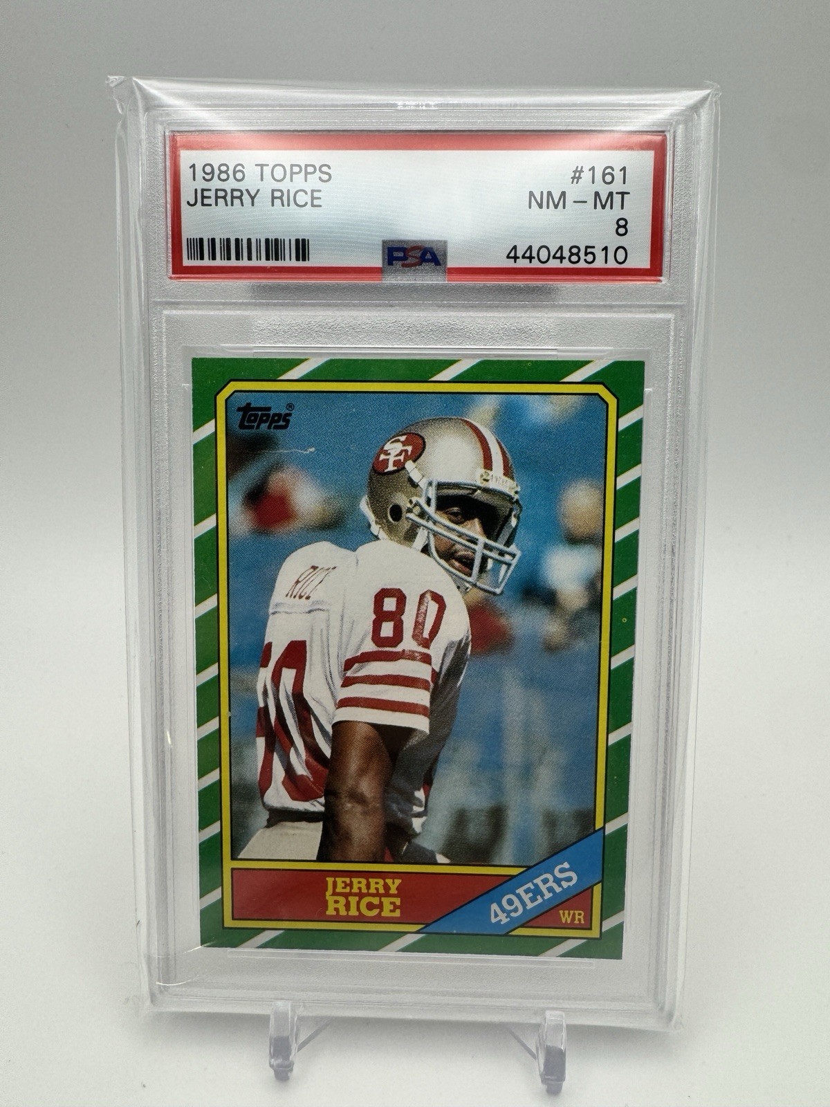 JERRY RICE 1986 Topps #161 San Francisco 49ers RC HOF PSA 8