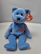 TY Beanie Baby 2001 America the Bear Blue Plush Toy 8.5 Inch USA Patriotic Tags